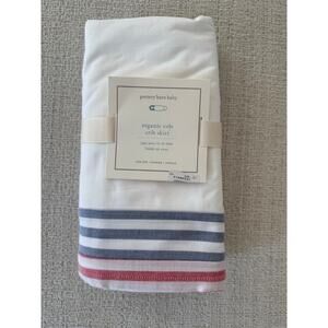 NWT Pottery Barn Baby Cole Crib Skirt Organic Cotton Red Blue Stripe Dust Ruffle